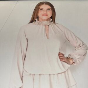 Amanda Uprichard Cream Bishop Sleeve Midi Dress